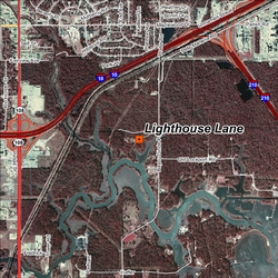 Lake Charles Lighthouse Lane satellite view site map.
